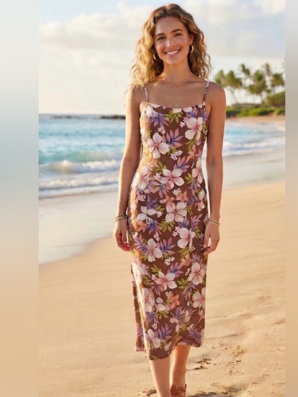 Billabong XS tan floral maxi dress